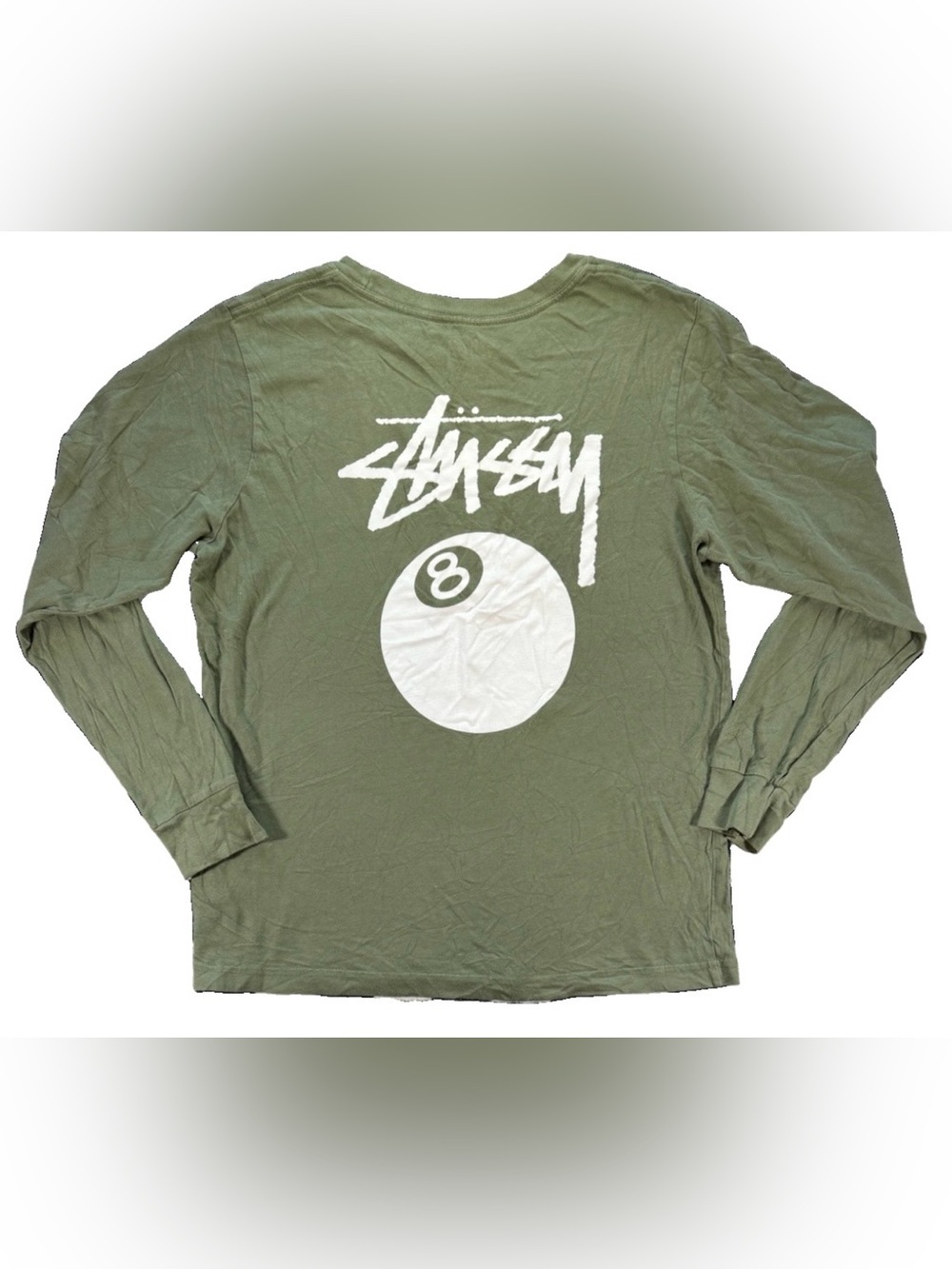 Stussy 8 Ball Long Sleeve T Shirt Men's Medium Green Streetwear Skater Surf